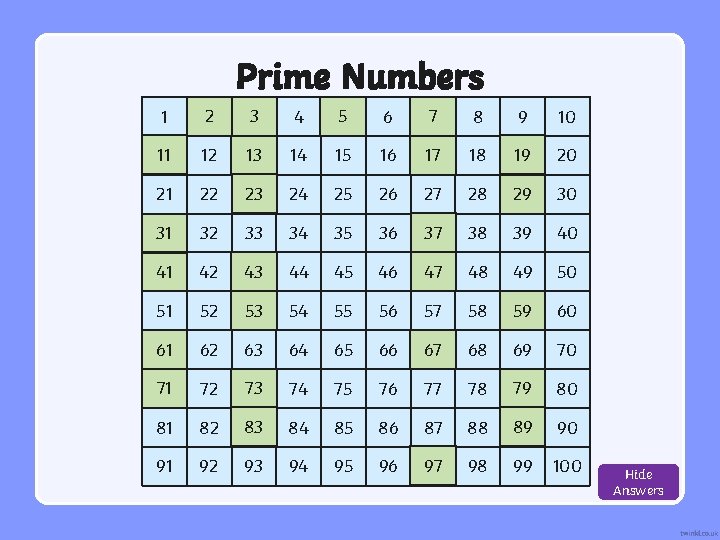 Prime Numbers 5 7 1 2 3 4 6 8 9 10 Write all