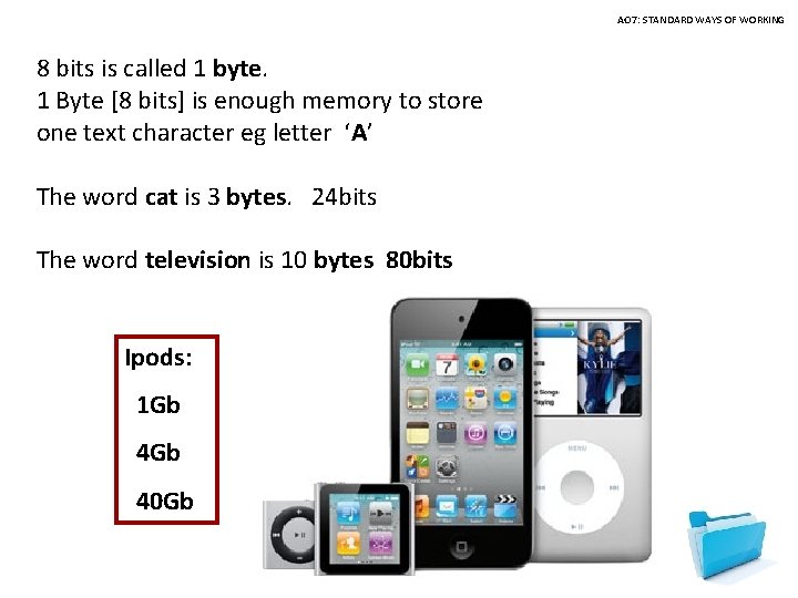 AO 7: STANDARD WAYS OF WORKING 8 bits is called 1 byte. 1 Byte