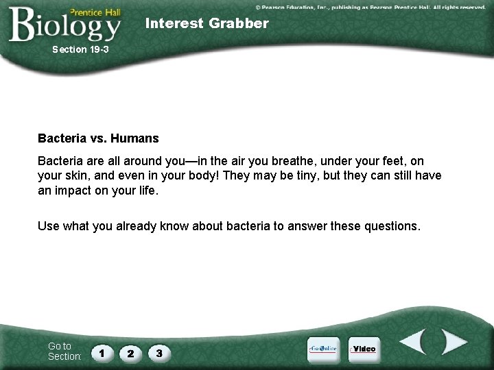 Interest Grabber Section 19 -3 Bacteria vs. Humans Bacteria are all around you—in the