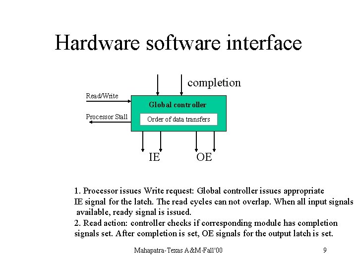 Hardware software interface completion Read/Write Global controller Processor Stall Order of data transfers IE