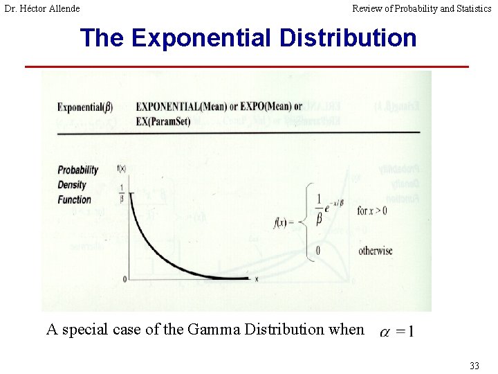 Dr. Héctor Allende Review of Probability and Statistics The Exponential Distribution A special case