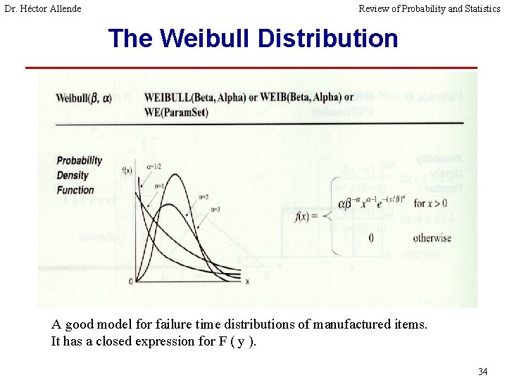 Dr. Héctor Allende Review of Probability and Statistics The Weibull Distribution A good model