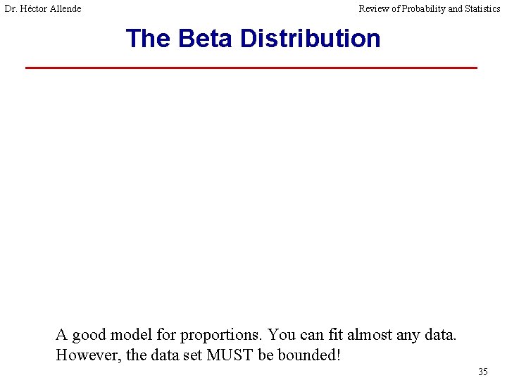 Dr. Héctor Allende Review of Probability and Statistics The Beta Distribution A good model