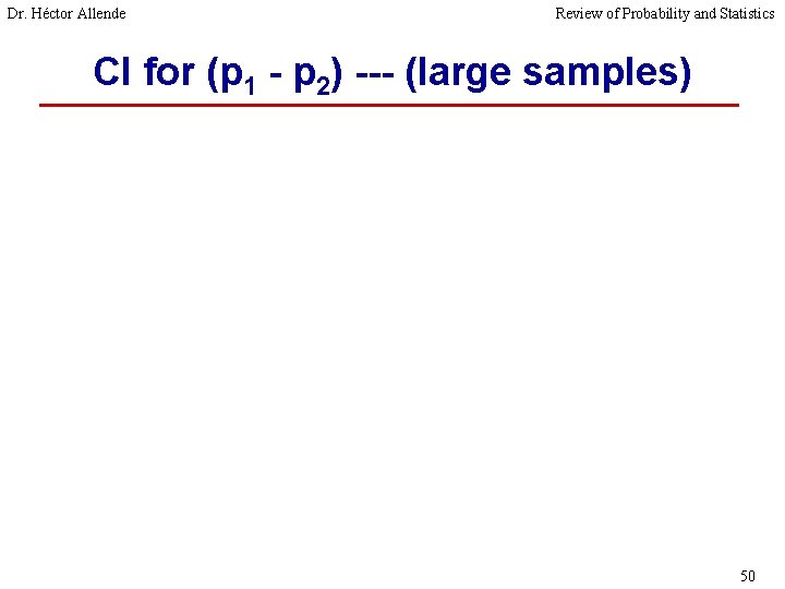 Dr. Héctor Allende Review of Probability and Statistics CI for (p 1 - p