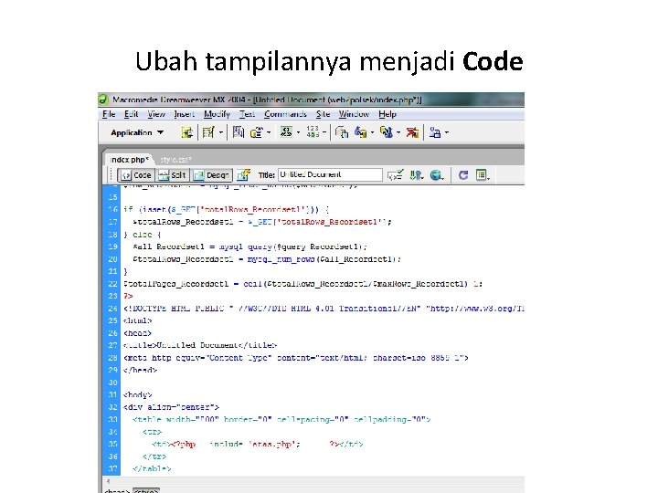 Ubah tampilannya menjadi Code 