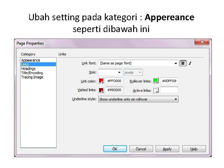Ubah setting pada kategori : Appereance seperti dibawah ini 