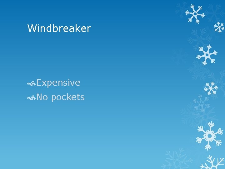 Windbreaker Expensive No pockets 
