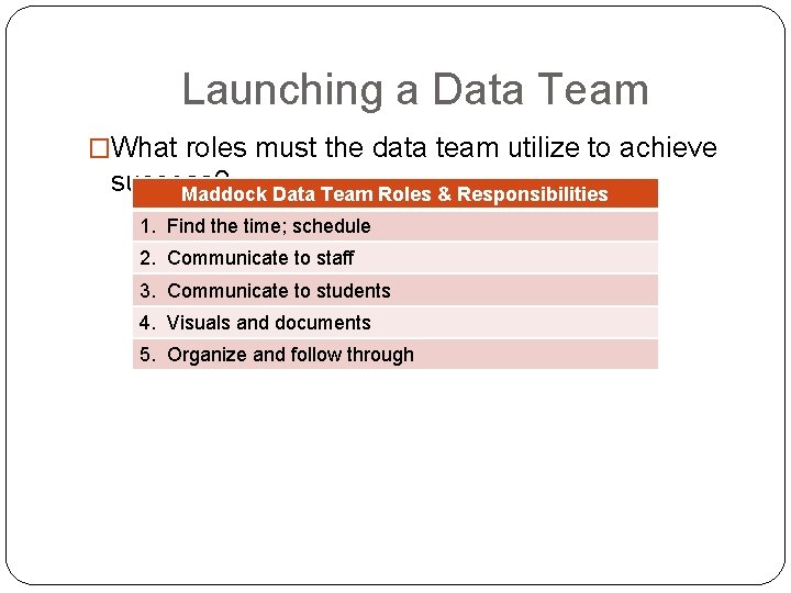 Launching a Data Team �What roles must the data team utilize to achieve success?