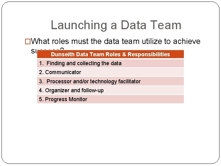 Launching a Data Team �What roles must the data team utilize to achieve success?