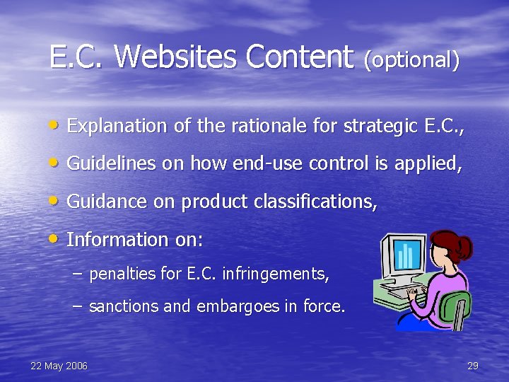 E. C. Websites Content (optional) • Explanation of the rationale for strategic E. C.