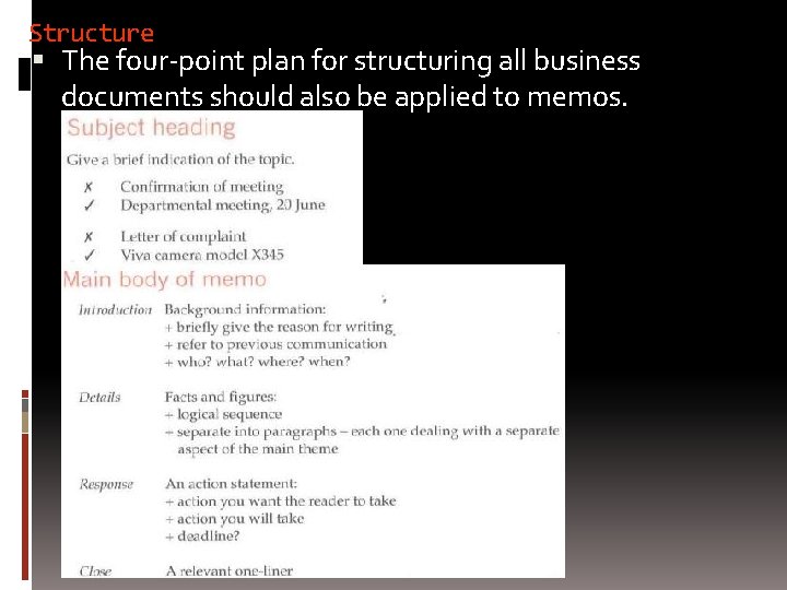 Structure The four-point plan for structuring all business documents should also be applied to