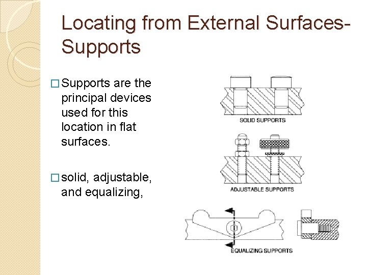 Locating from External Surfaces. Supports � Supports are the principal devices used for this