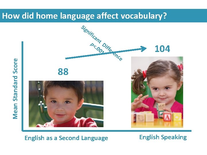 How did home language affect vocabulary? Sig Mean Standard Score nif ica n p<