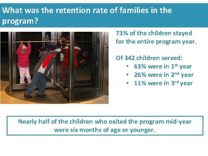 What was the retention rate of families in the program? 73% of the children