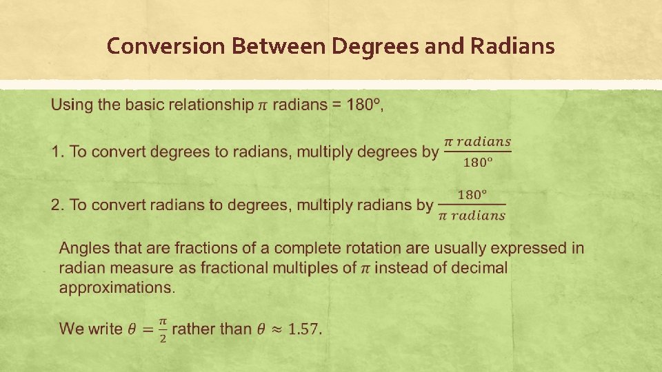 Conversion Between Degrees and Radians 