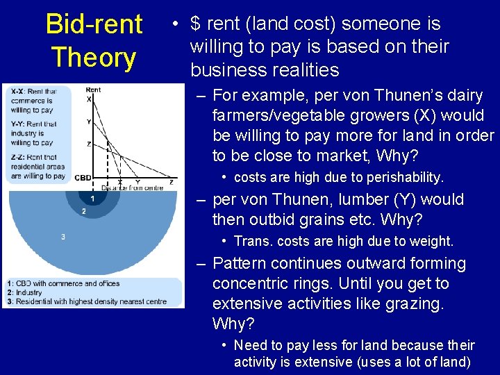 Bid-rent Theory • $ rent (land cost) someone is willing to pay is based