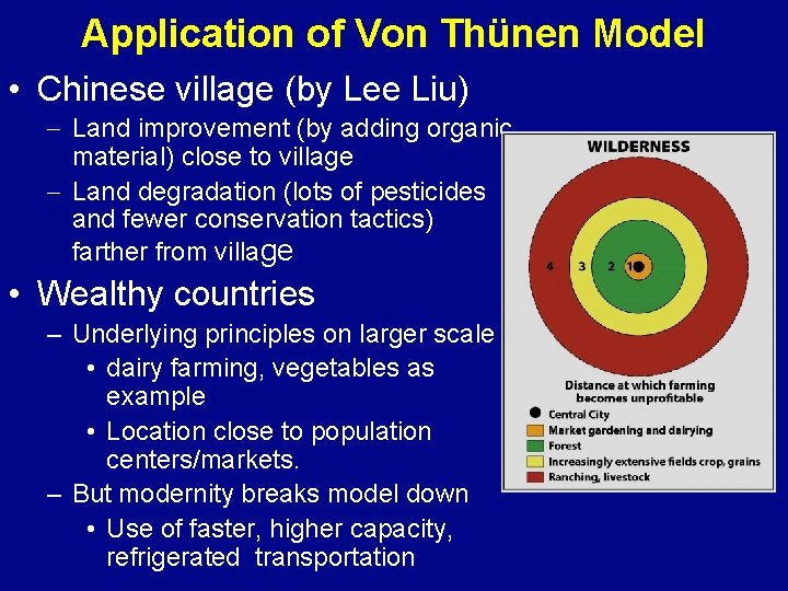 Application of Von Thünen Model • Chinese village (by Lee Liu) – Land improvement