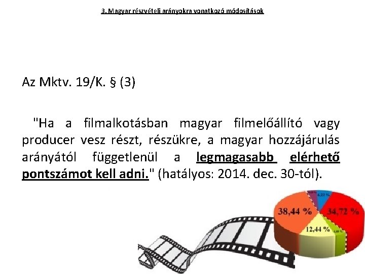 3. Magyar részvételi arányokra vonatkozó módosítások Az Mktv. 19/K. § (3) "Ha a filmalkotásban