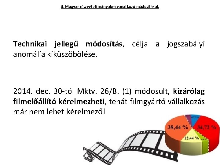 3. Magyar részvételi arányokra vonatkozó módosítások Technikai jellegű módosítás, célja a jogszabályi anomália kiküszöbölése.