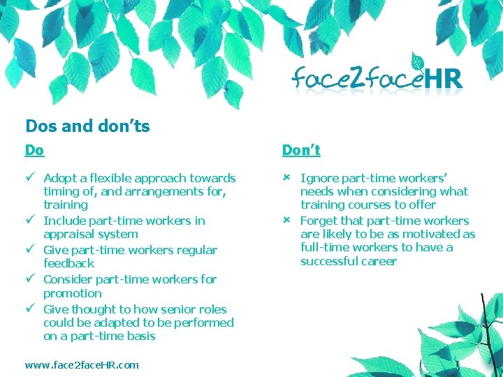 Dos and don’ts Do Don’t ü û ü ü Adopt a flexible approach towards