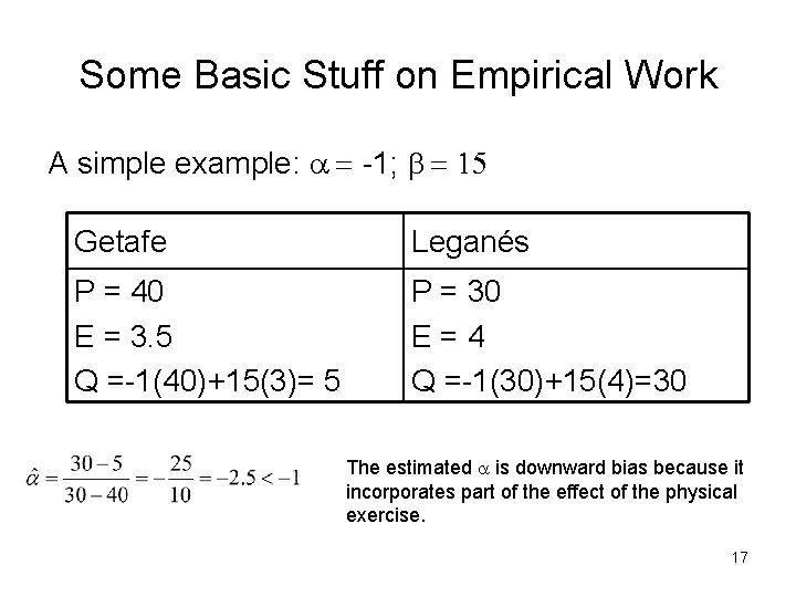 Some Basic Stuff on Empirical Work A simple example: a = -1; b =
