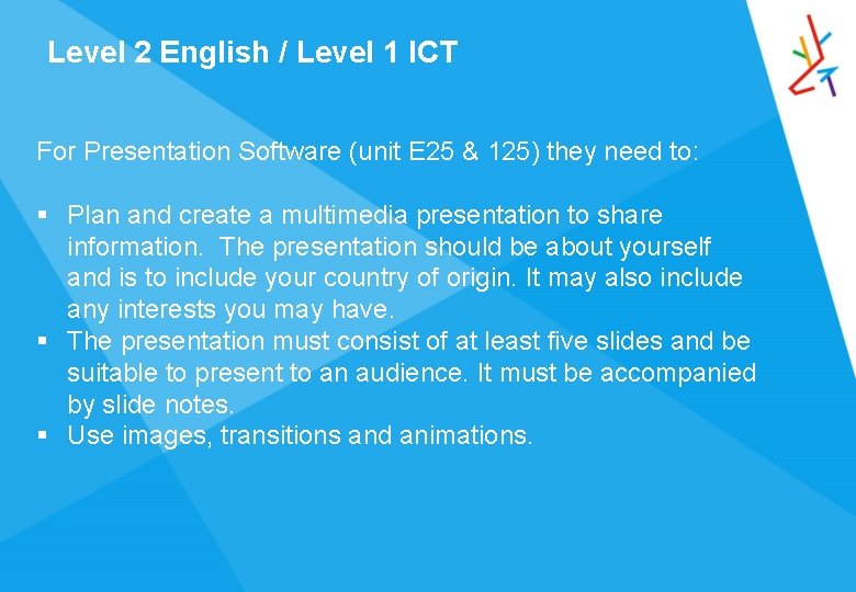 Level 2 English / Level 1 ICT For Presentation Software (unit E 25 &