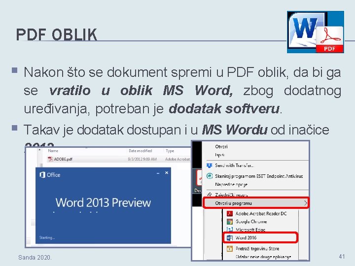 PDF OBLIK § Nakon što se dokument spremi u PDF oblik, da bi ga