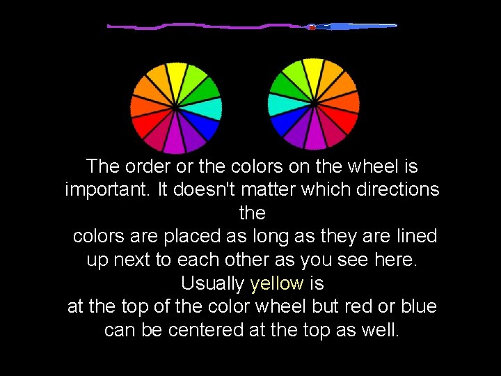 The order or the colors on the wheel is important. It doesn't matter which