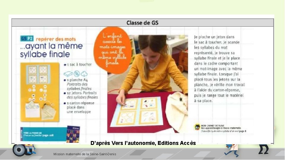 D’après Vers l’autonomie, Editions Accès Mission maternelle de la Seine-Saint-Denis 