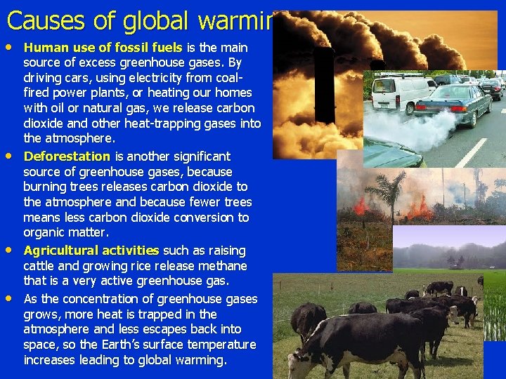 Causes of global warming • Human use of fossil fuels is the main •