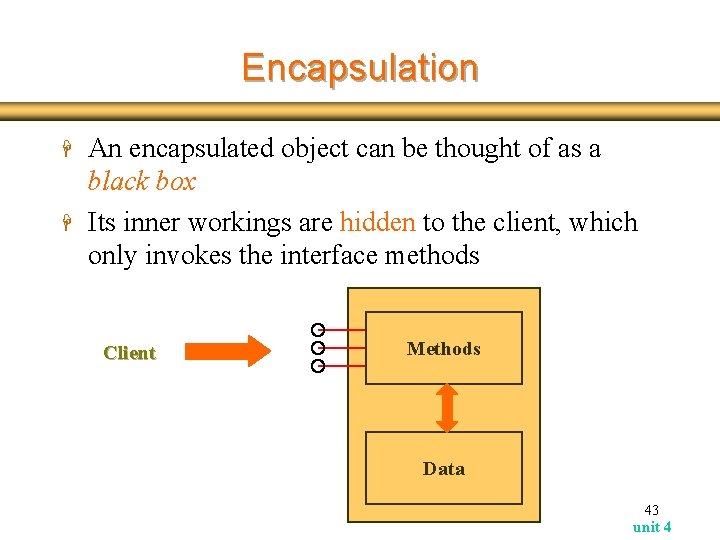 Encapsulation H H An encapsulated object can be thought of as a black box