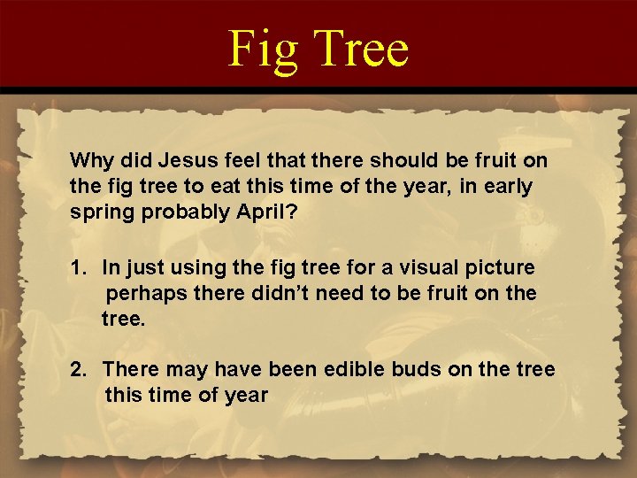 Fig Tree Why did Jesus feel that there should be fruit on the fig