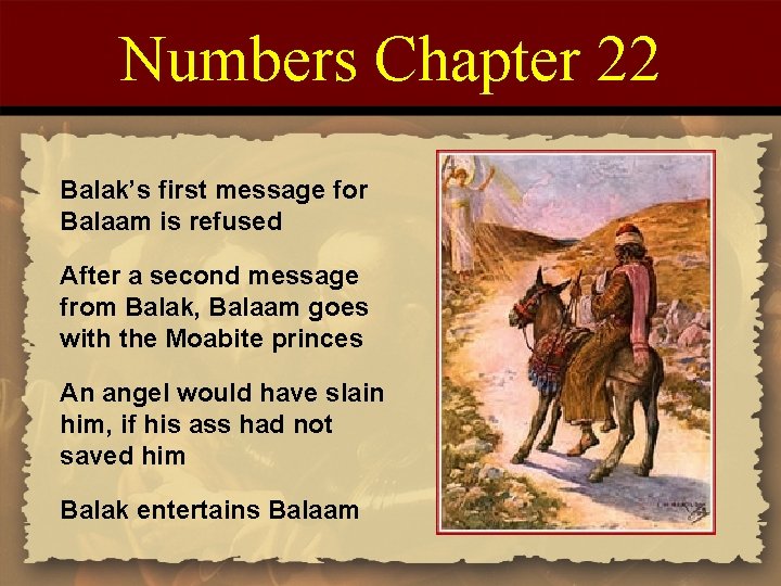 Numbers Chapter 22 Balak’s first message for Balaam is refused After a second message