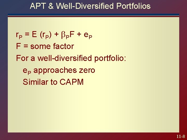 APT & Well-Diversified Portfolios r. P = E (r. P) + b. PF +
