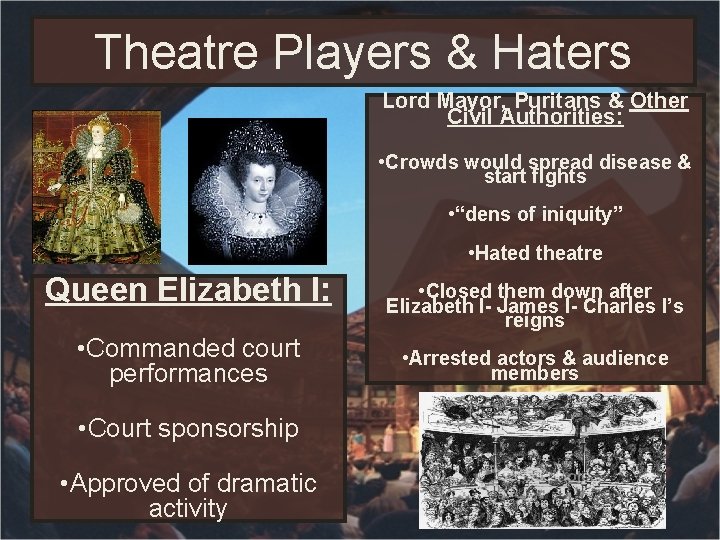 Theatre Players & Haters Lord Mayor, Puritans & Other Civil Authorities: • Crowds would Theatre Players & Haters Lord Mayor, Puritans & Other Civil Authorities: • Crowds would