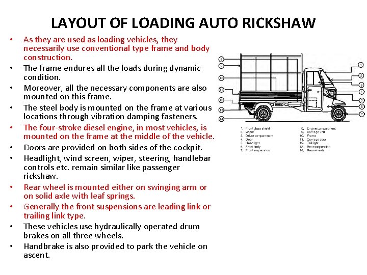 LAYOUT OF LOADING AUTO RICKSHAW • • • As they are used as loading