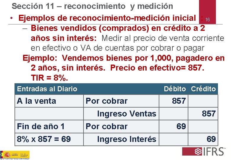 Sección 11 – reconocimiento y medición • Ejemplos de reconocimiento-medición inicial : 16 –