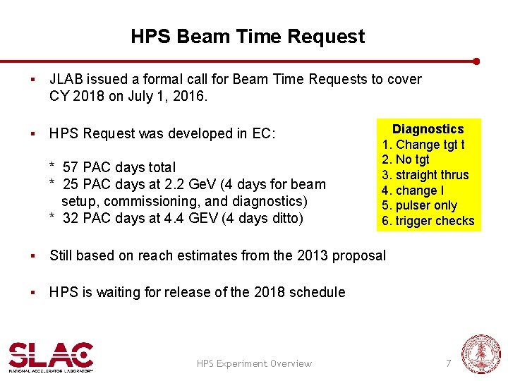HPS Beam Time Request § JLAB issued a formal call for Beam Time Requests