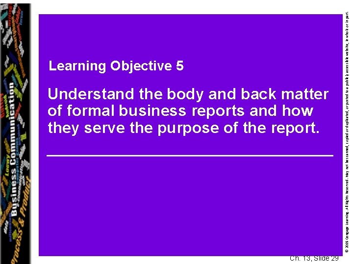 Understand the body and back matter of formal business reports and how they serve