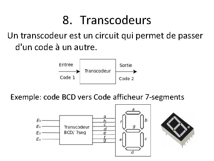 8. Transcodeurs Un transcodeur est un circuit qui permet de passer d'un code à