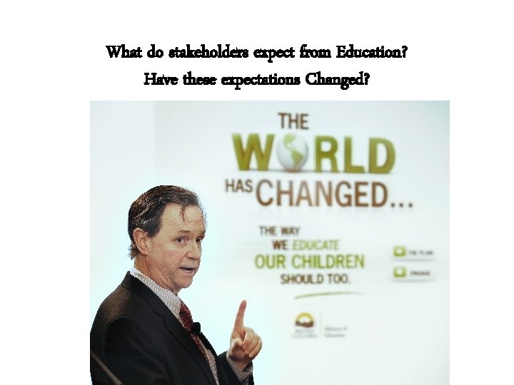 What do stakeholders expect from Education? Have these expectations Changed? 