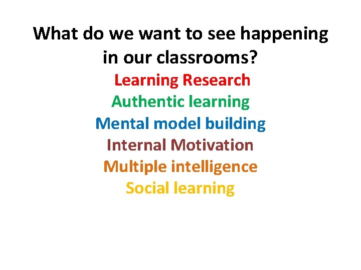 What do we want to see happening in our classrooms? Learning Research Authentic learning