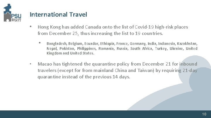 International Travel • Hong Kong has added Canada onto the list of Covid-19 high-risk