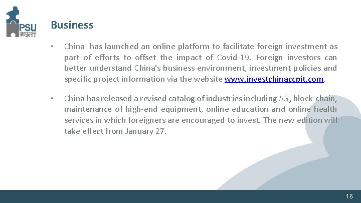 Business • China has launched an online platform to facilitate foreign investment as part