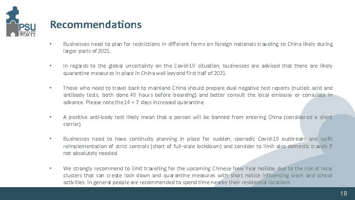 Recommendations • Businesses need to plan for restrictions in different forms on foreign nationals