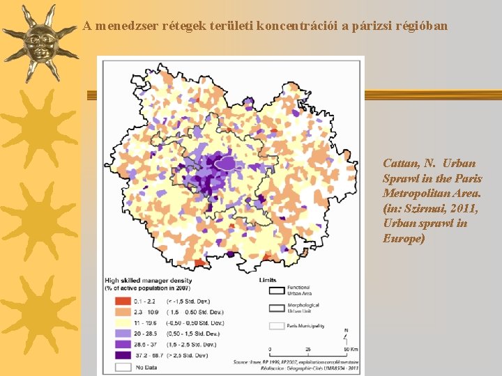 A menedzser rétegek területi koncentrációi a párizsi régióban Cattan, N. Urban Sprawl in the