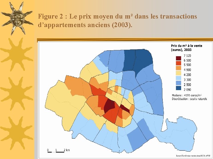 Figure 2 : Le prix moyen du m² dans les transactions d’appartements anciens (2003).