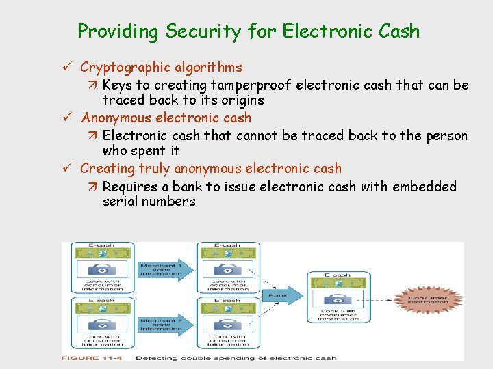 Providing Security for Electronic Cash ü Cryptographic algorithms ä Keys to creating tamperproof electronic