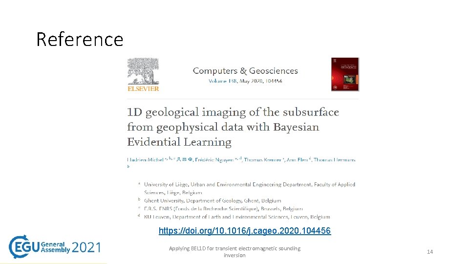 Reference https: //doi. org/10. 1016/j. cageo. 2020. 104456 Applying BEL 1 D for transient Reference https: //doi. org/10. 1016/j. cageo. 2020. 104456 Applying BEL 1 D for transient