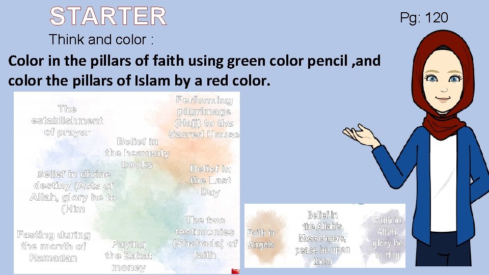 STARTER Think and color : Color in the pillars of faith using green color